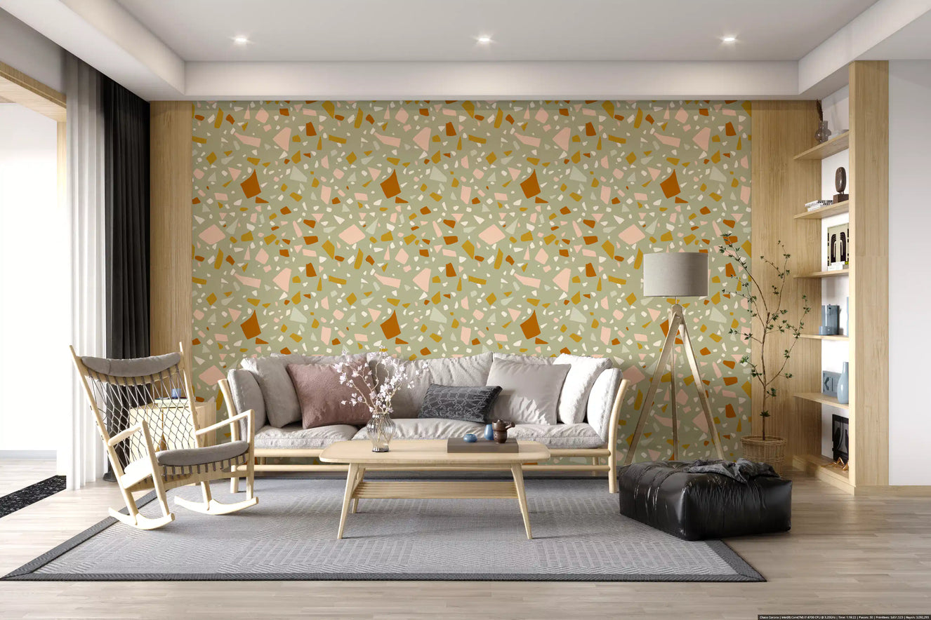 Sage Peach Terrazzo Wallpaper Mediterranean Wallpaper⁠