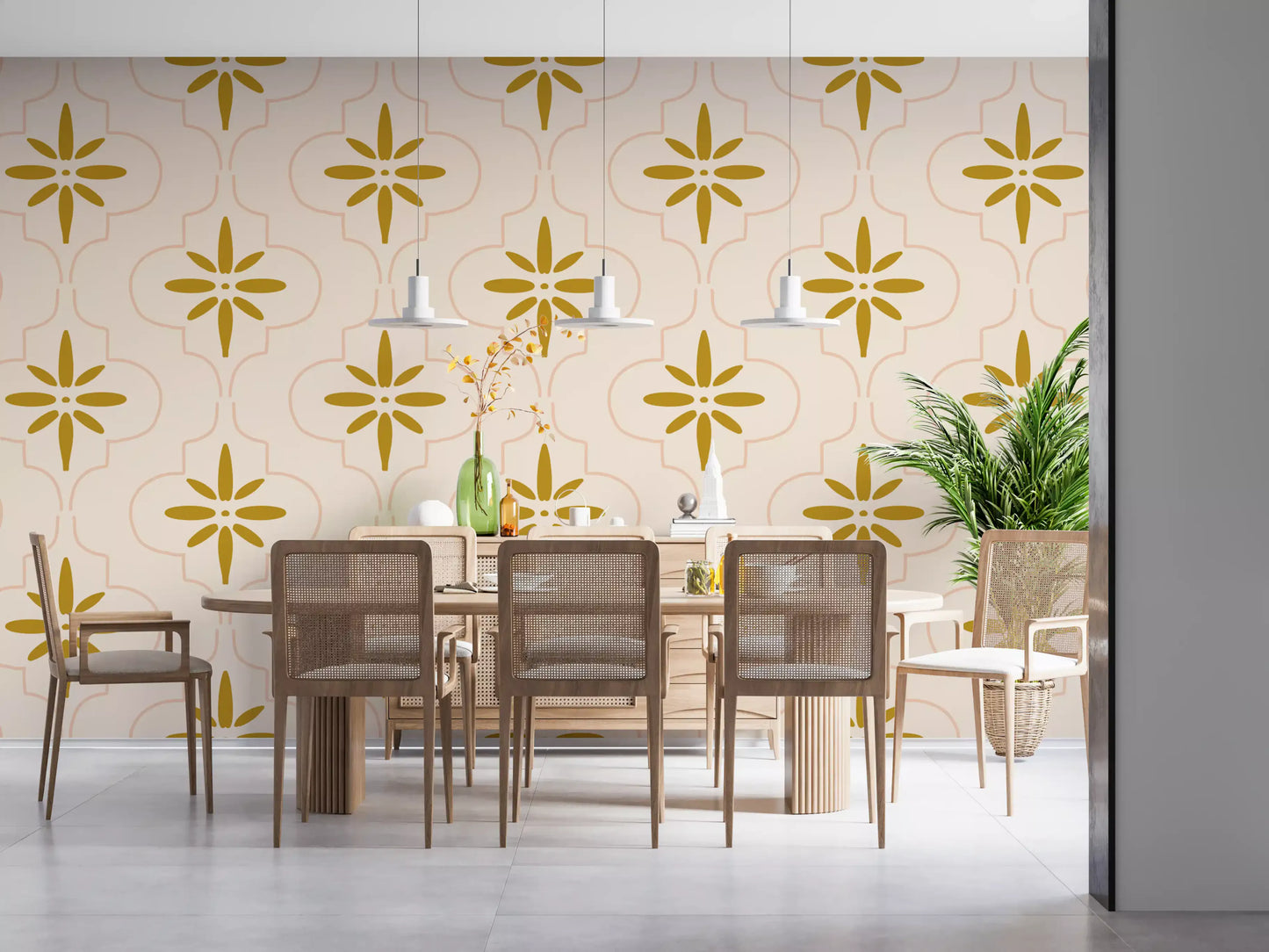 Gold Sand Tile Wallpaper Mediterranean Geometric Wallpaper⁠