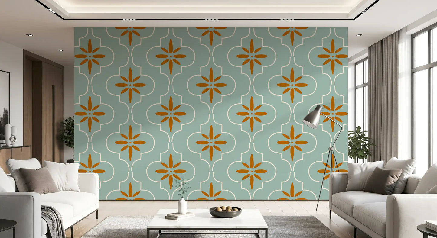Teal Terracotta Tile Wallpaper Mediterranean Geometric Wallpaper⁠