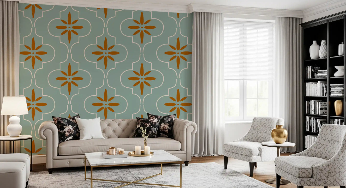 Teal Terracotta Tile Wallpaper Mediterranean Geometric Wallpaper⁠