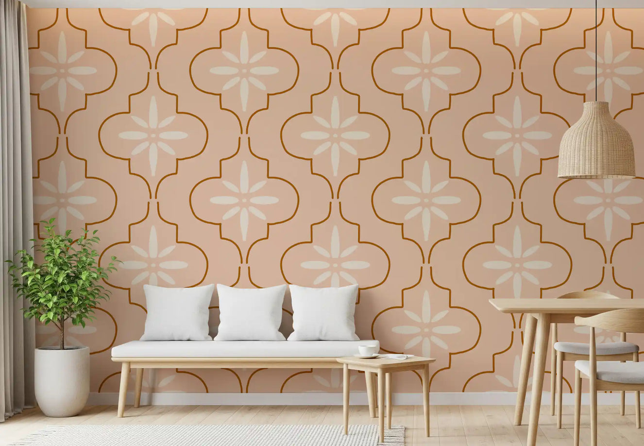 Peach Terracotta Tile Wallpaper Mediterranean Geometric Wallpaper⁠