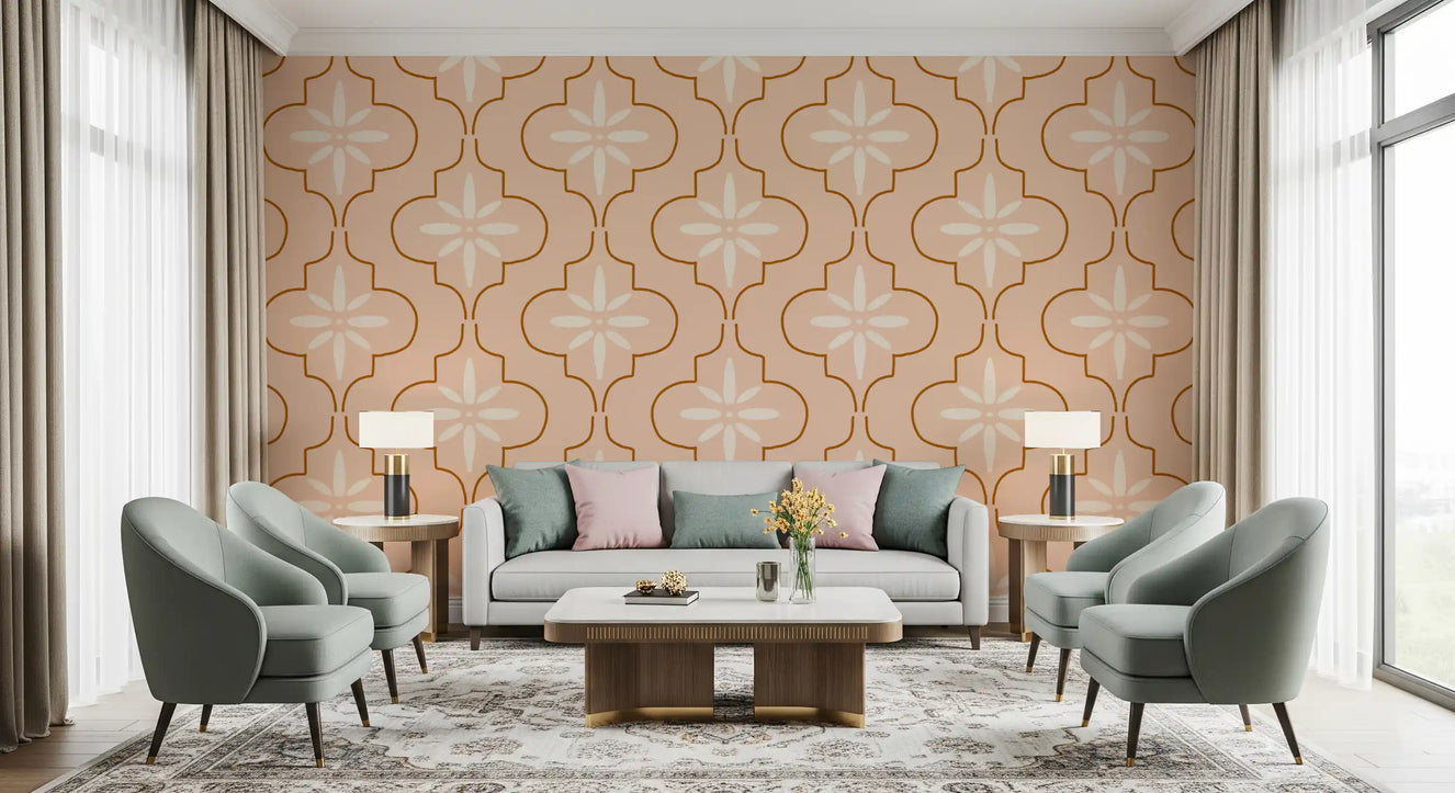 Peach Terracotta Tile Wallpaper Mediterranean Geometric Wallpaper⁠