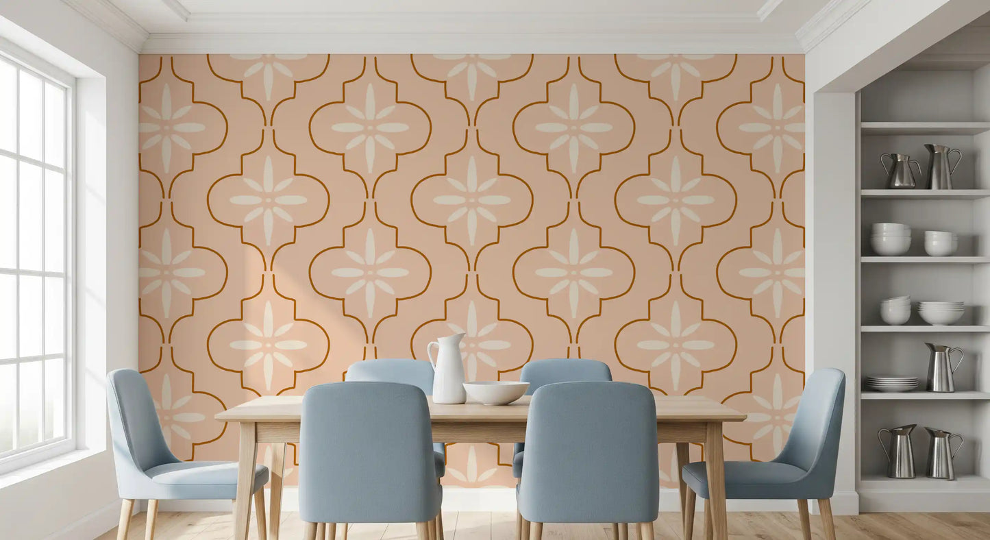 Peach Terracotta Tile Wallpaper Mediterranean Geometric Wallpaper⁠