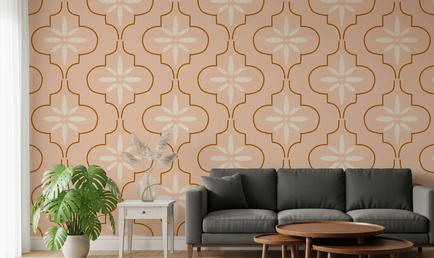 Peach Terracotta Tile Wallpaper Mediterranean Geometric Wallpaper⁠
