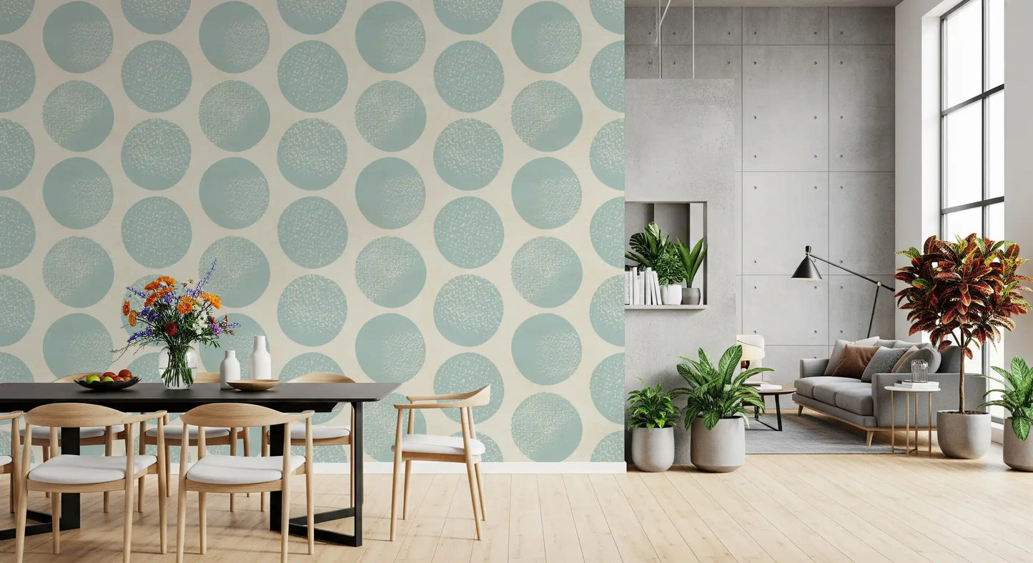 Oversized round forms define this modern wallpaper with calm contrast