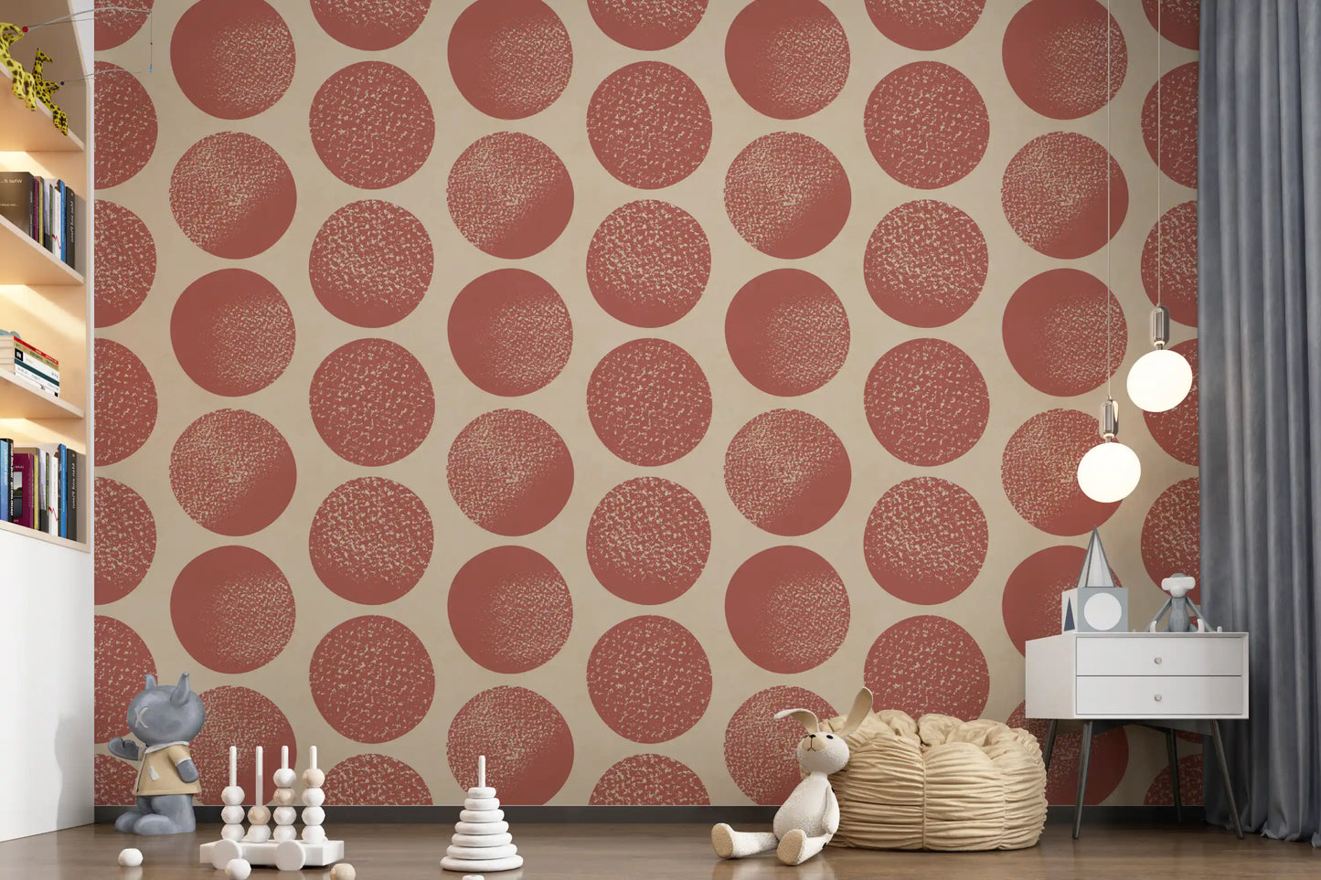 Organic Polka Dots Stippled Modern Warm Beige on Rust  Wallpaper⁠