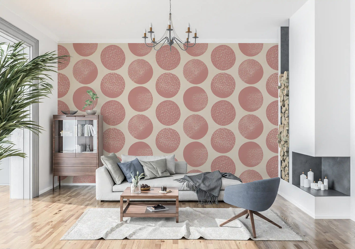 Organic Polka Dots Stippled Modern Warm Beige on Rust  Wallpaper⁠