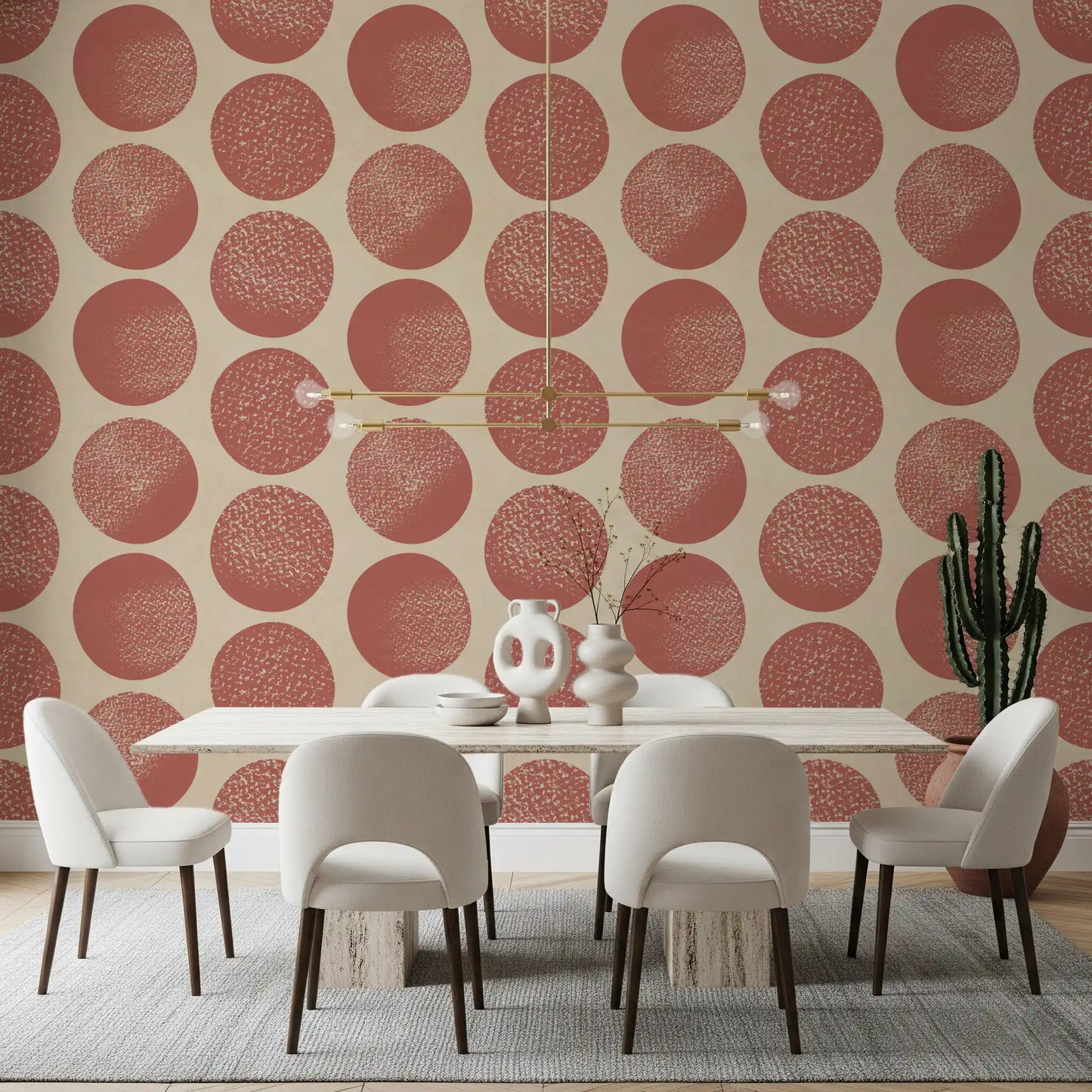 Organic Polka Dots Stippled Modern Warm Beige on Rust  Wallpaper⁠