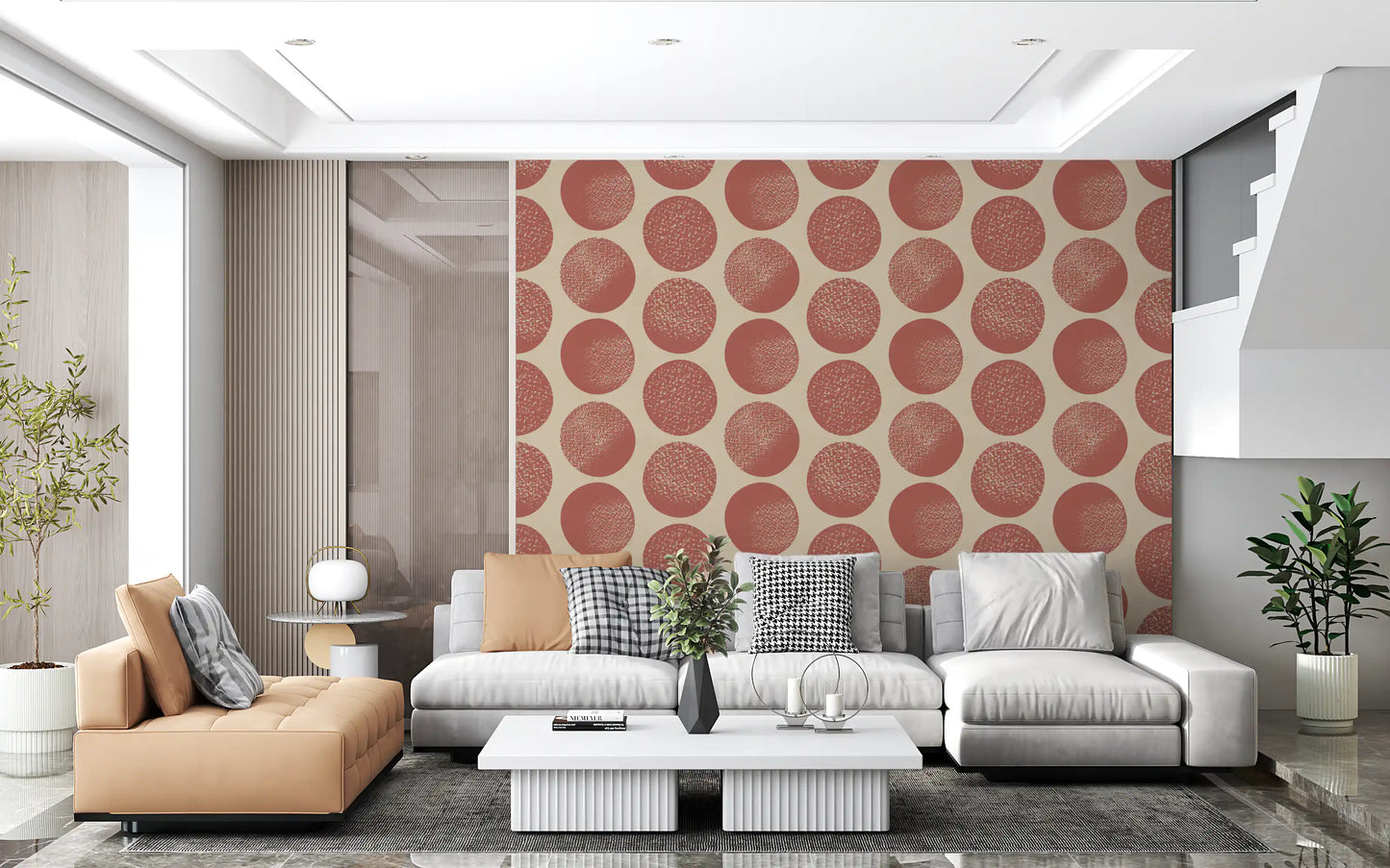 Organic Polka Dots Stippled Modern Warm Beige on Rust  Wallpaper⁠
