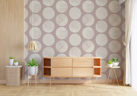 A calm repeat defines this modern rose wallpaper with rounded forms