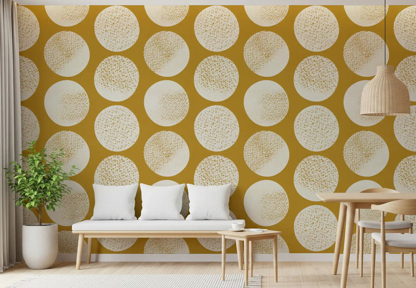 Organic Polka Dots Stippled Modern Cream on Mustard Wallpaper⁠