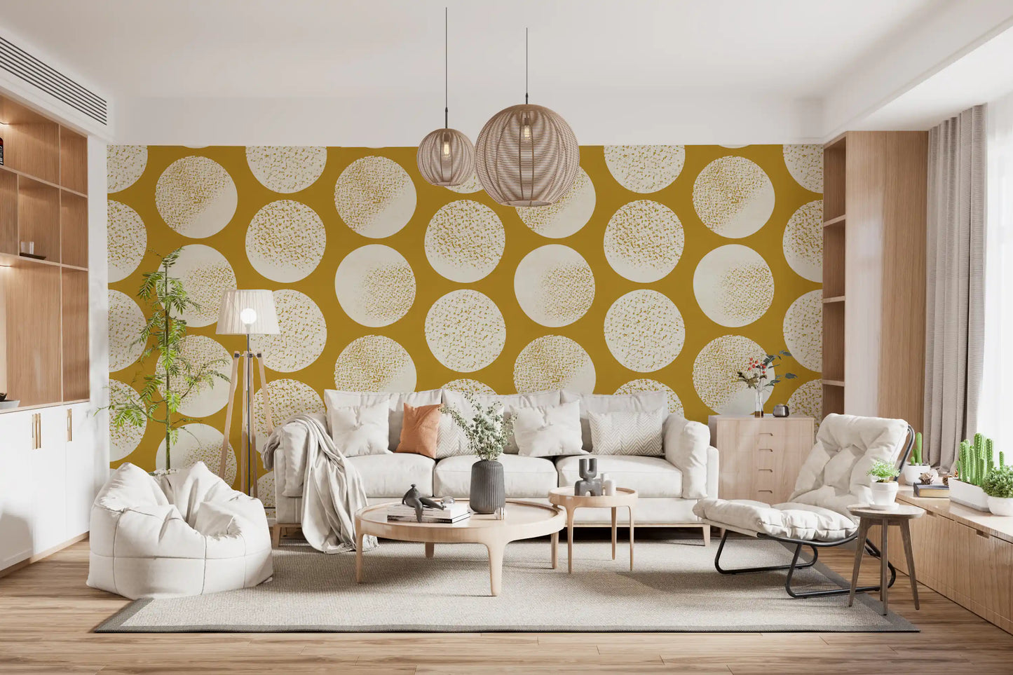 Organic Polka Dots Stippled Modern Cream on Mustard Wallpaper⁠
