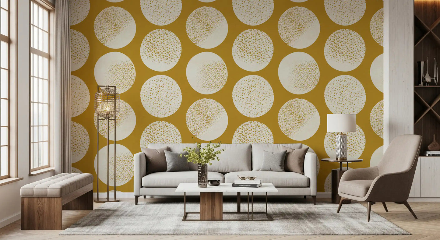 Organic Polka Dots Stippled Modern Cream on Mustard Wallpaper⁠