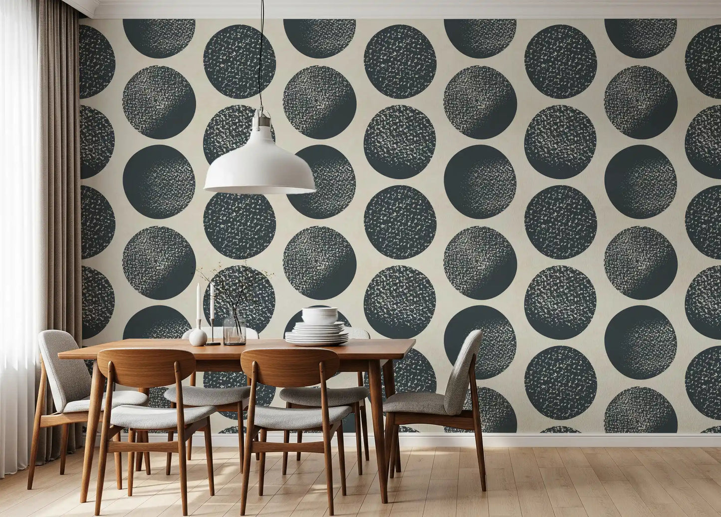 Organic Polka Dots Stippled Modern Dark Blue on Cream  Wallpaper⁠