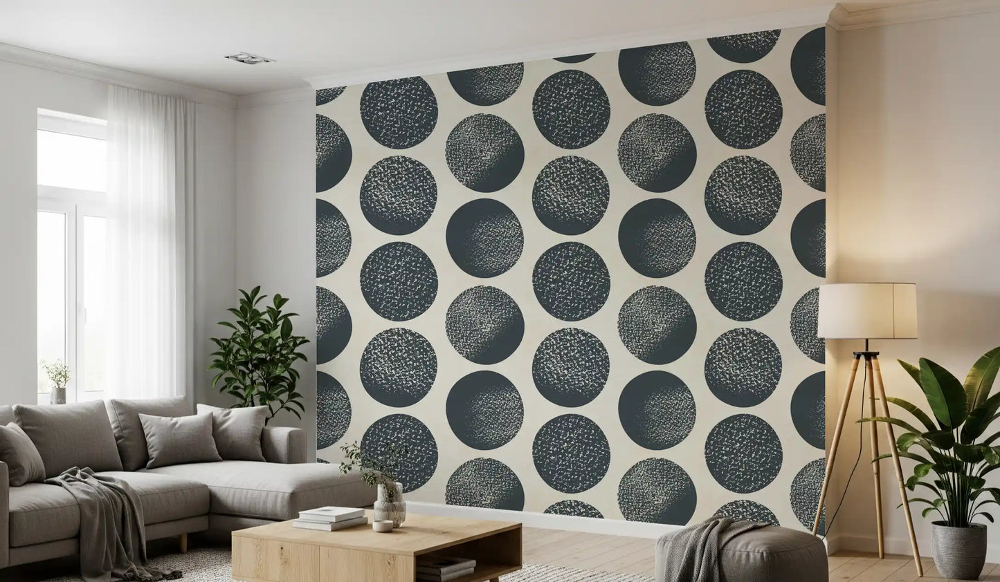 Organic Polka Dots Stippled Modern Dark Blue on Cream  Wallpaper⁠