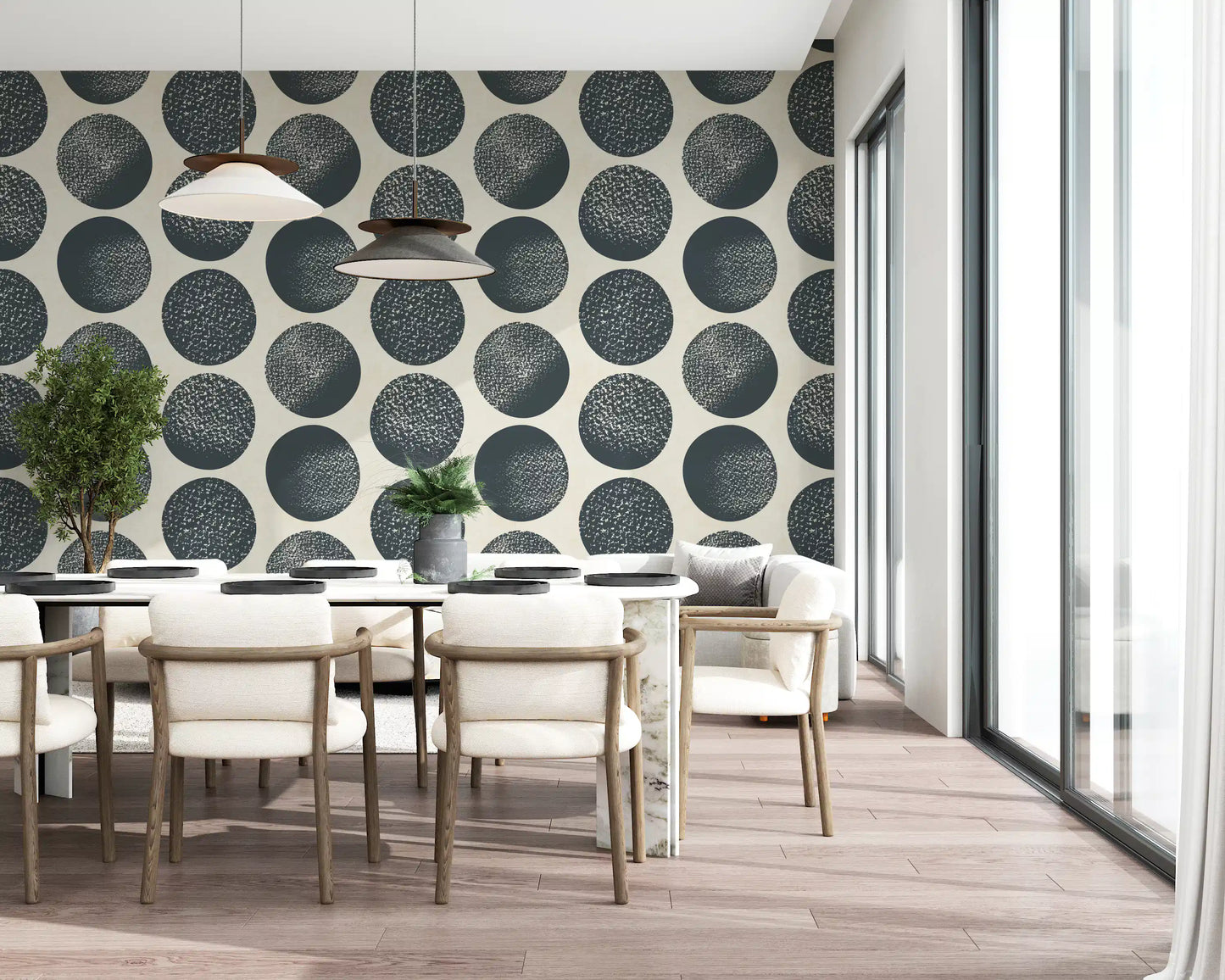 Organic Polka Dots Stippled Modern Dark Blue on Cream  Wallpaper⁠