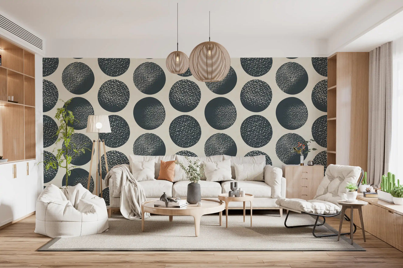 Organic Polka Dots Stippled Modern Dark Blue on Cream  Wallpaper⁠