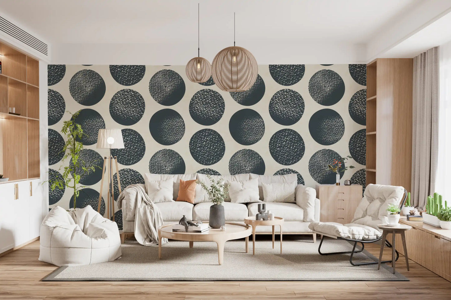 Organic Polka Dots Stippled Modern Dark Blue on Cream  Wallpaper⁠