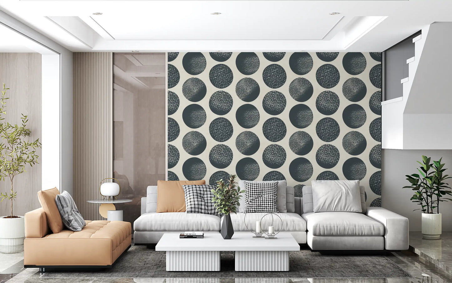 Organic Polka Dots Stippled Modern Dark Blue on Cream  Wallpaper⁠