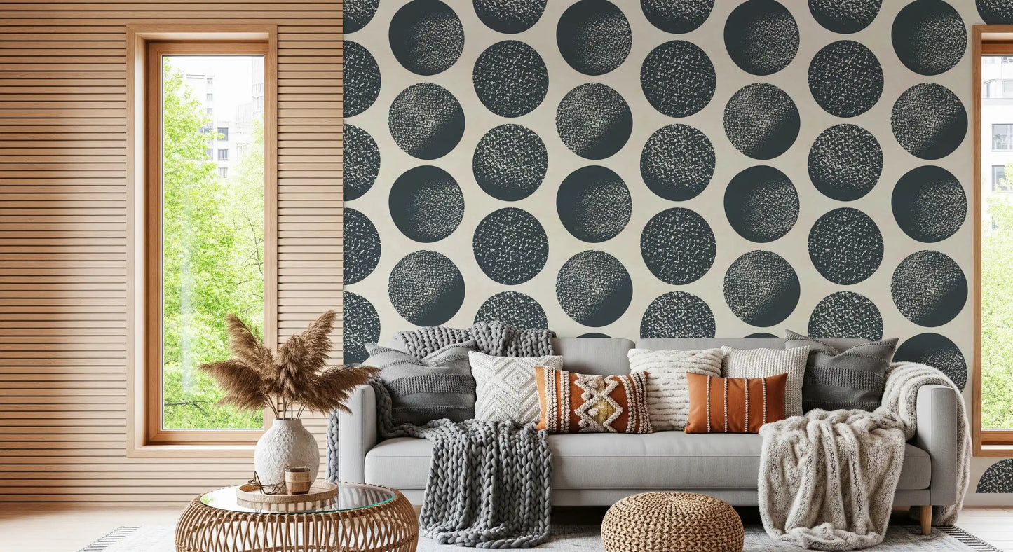 Organic Polka Dots Stippled Modern Dark Blue on Cream  Wallpaper⁠