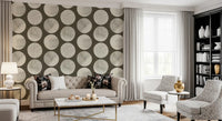 A graphic repeat defines this circle pattern wallpaper with calm balance