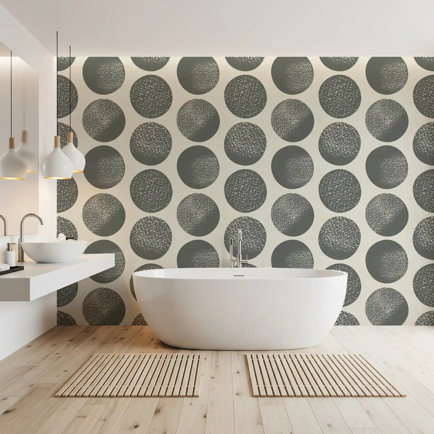 Organic Polka Dots Stippled Modern Slate Grey on Cream Wallpaper⁠