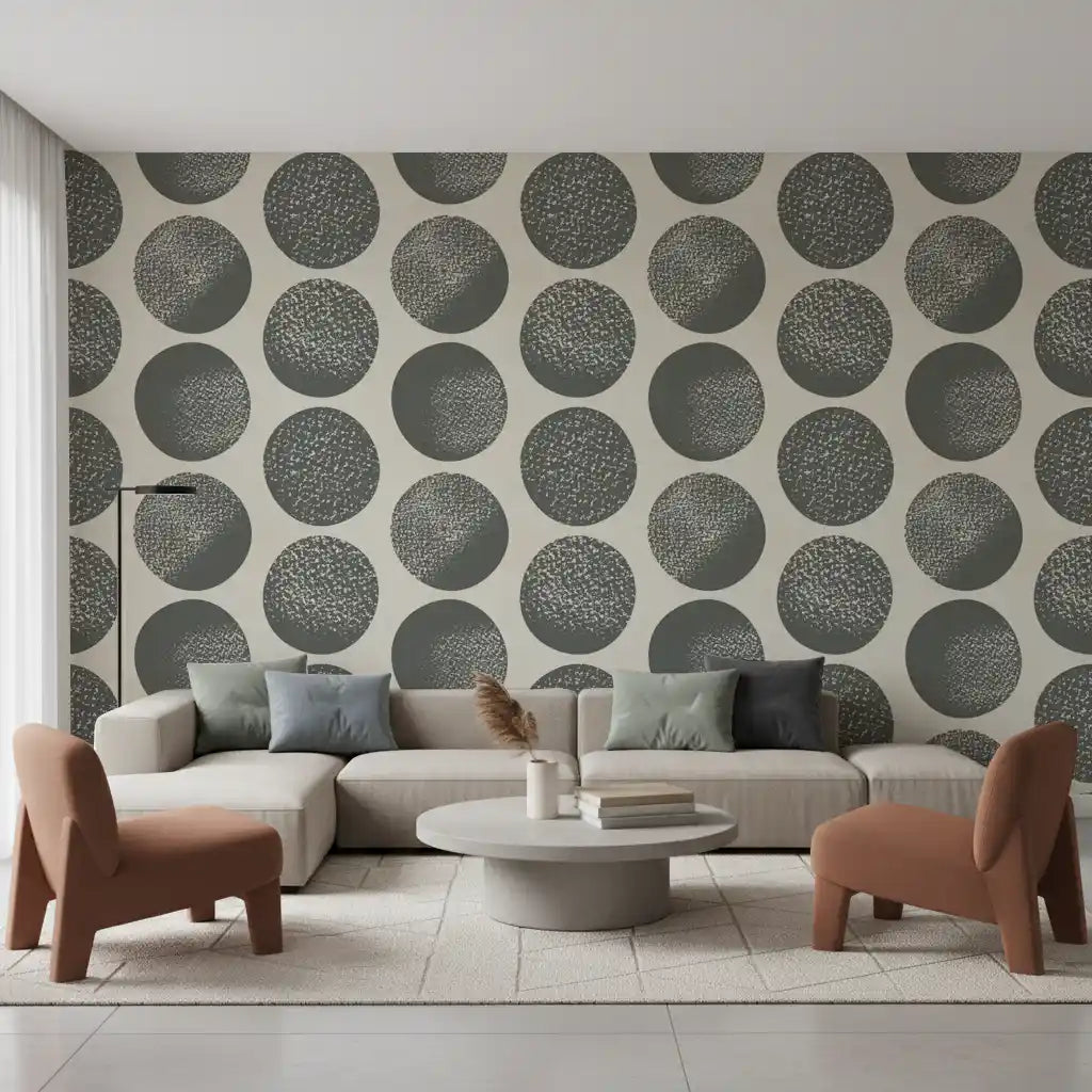 Organic Polka Dots Stippled Modern Slate Grey on Cream Wallpaper⁠
