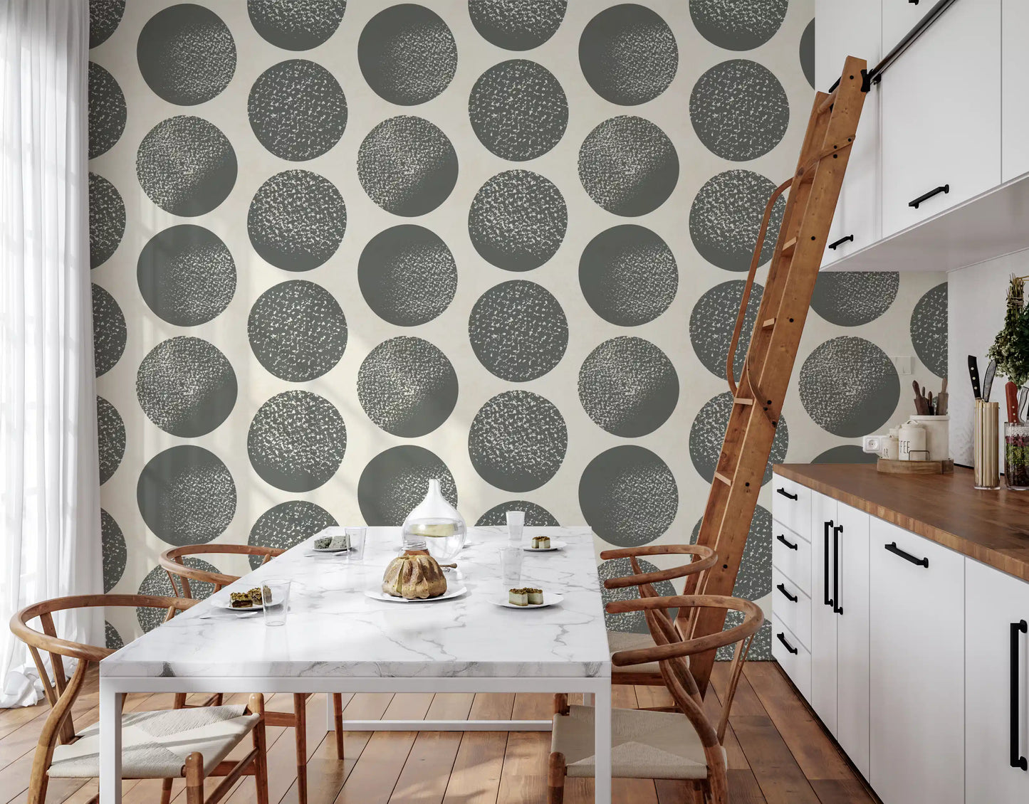Organic Polka Dots Stippled Modern Slate Grey on Cream Wallpaper⁠