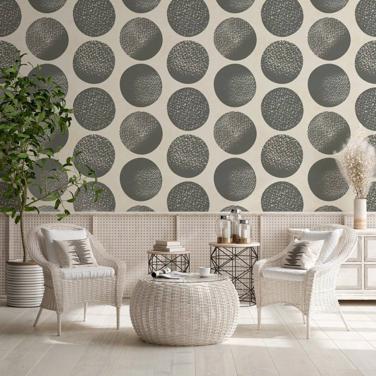 Organic Polka Dots Stippled Modern Slate Grey on Cream Wallpaper⁠