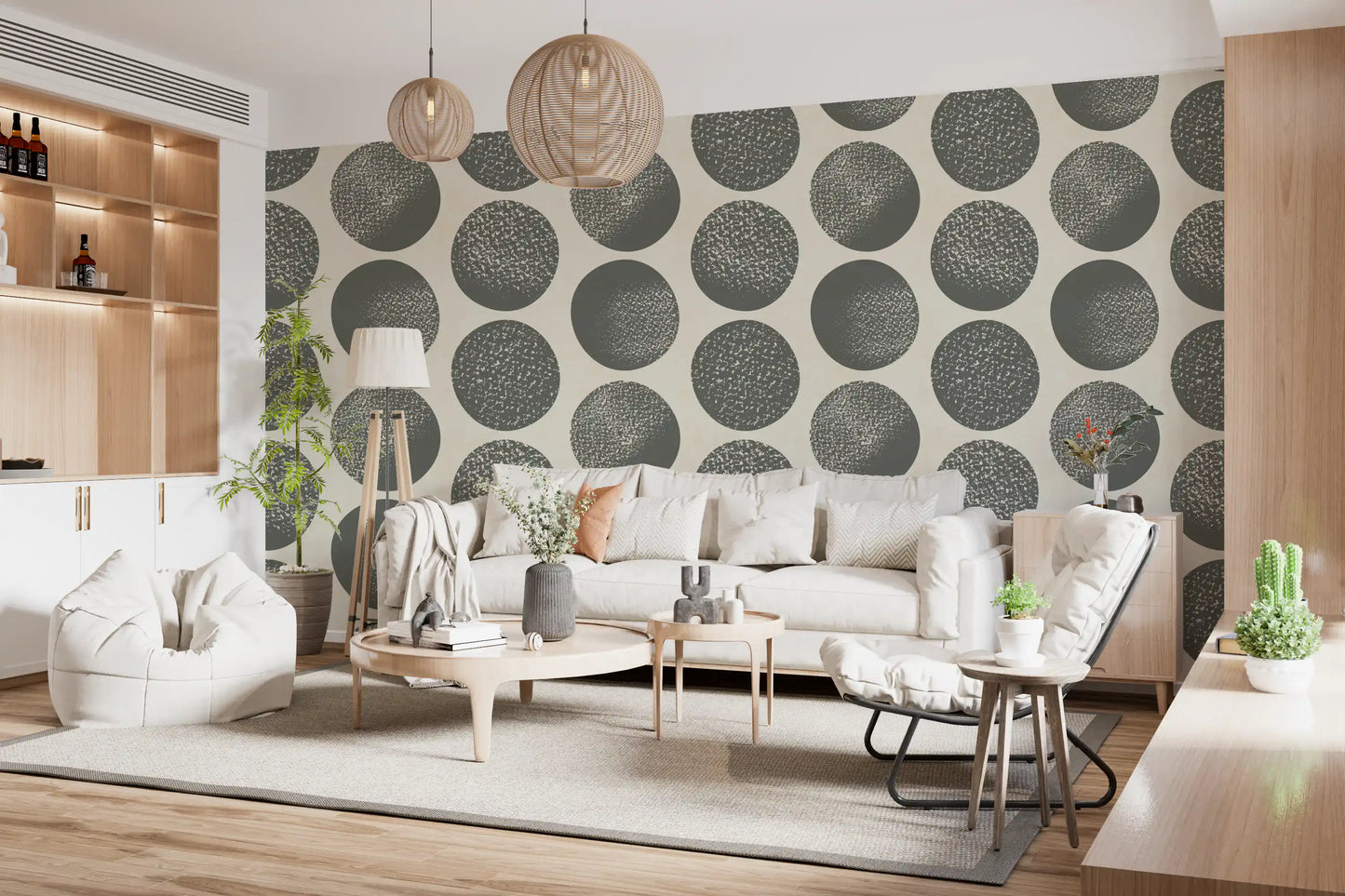 Organic Polka Dots Stippled Modern Slate Grey on Cream Wallpaper⁠