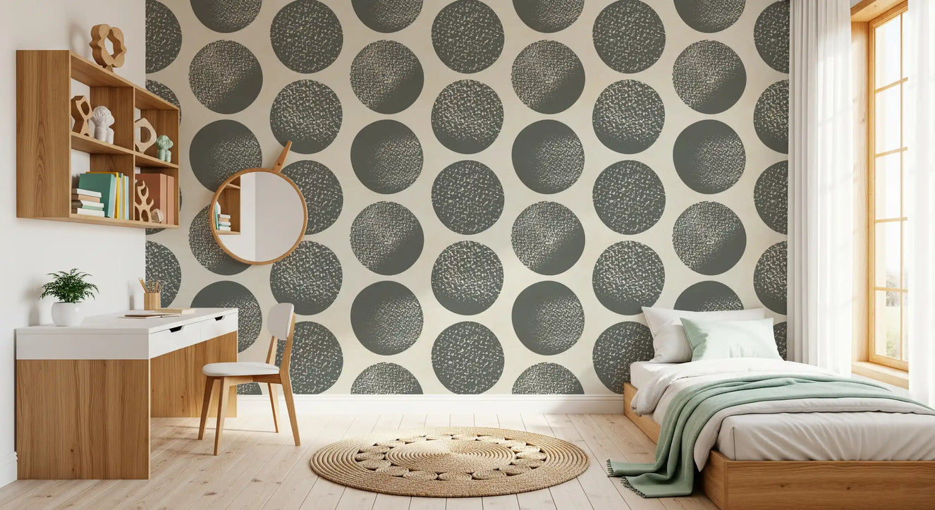 Organic Polka Dots Stippled Modern Slate Grey on Cream Wallpaper⁠