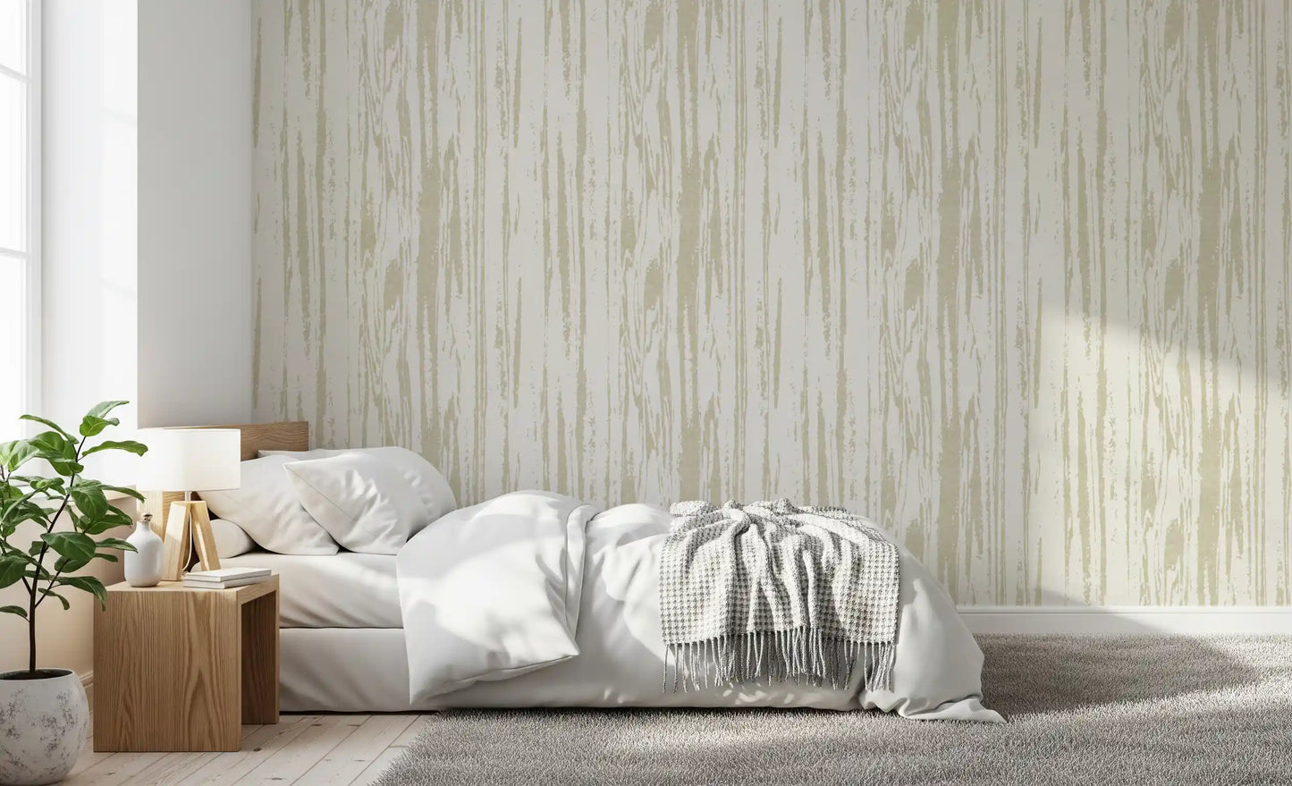 Light vertical marks give this cream textured wallpaper a quiet surface feel