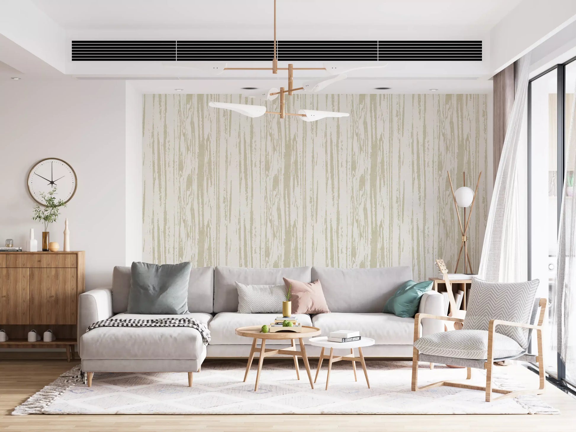 Neutral grain wallpaper showing ivory tones and irregular printed lines