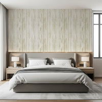 Bedroom finished in ivory cream wallpaper with gentle grain marks