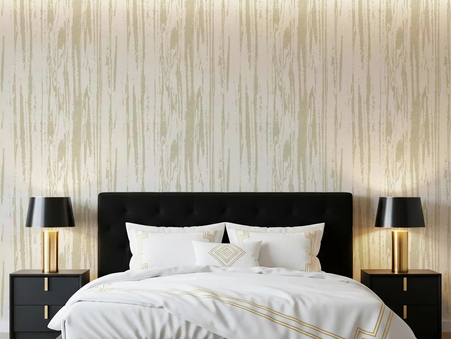 Bedroom using cream surface wallpaper with pale grain-style texture