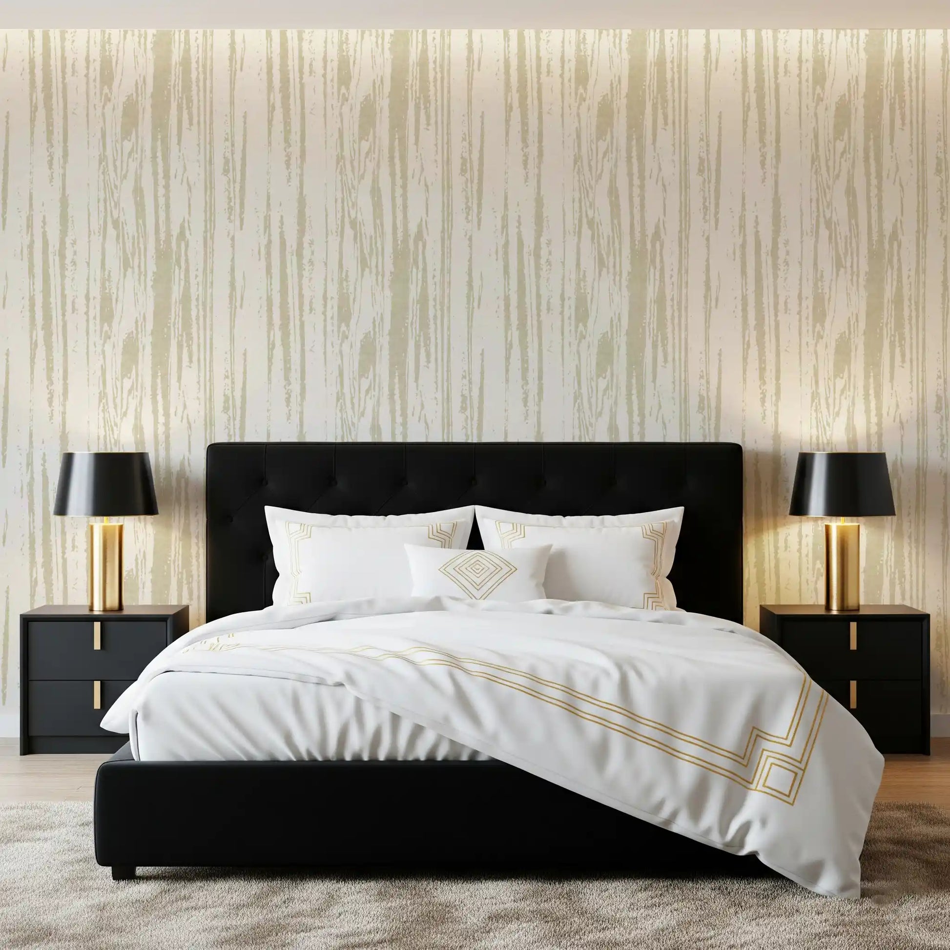 Bedroom using cream surface wallpaper with pale grain-style texture