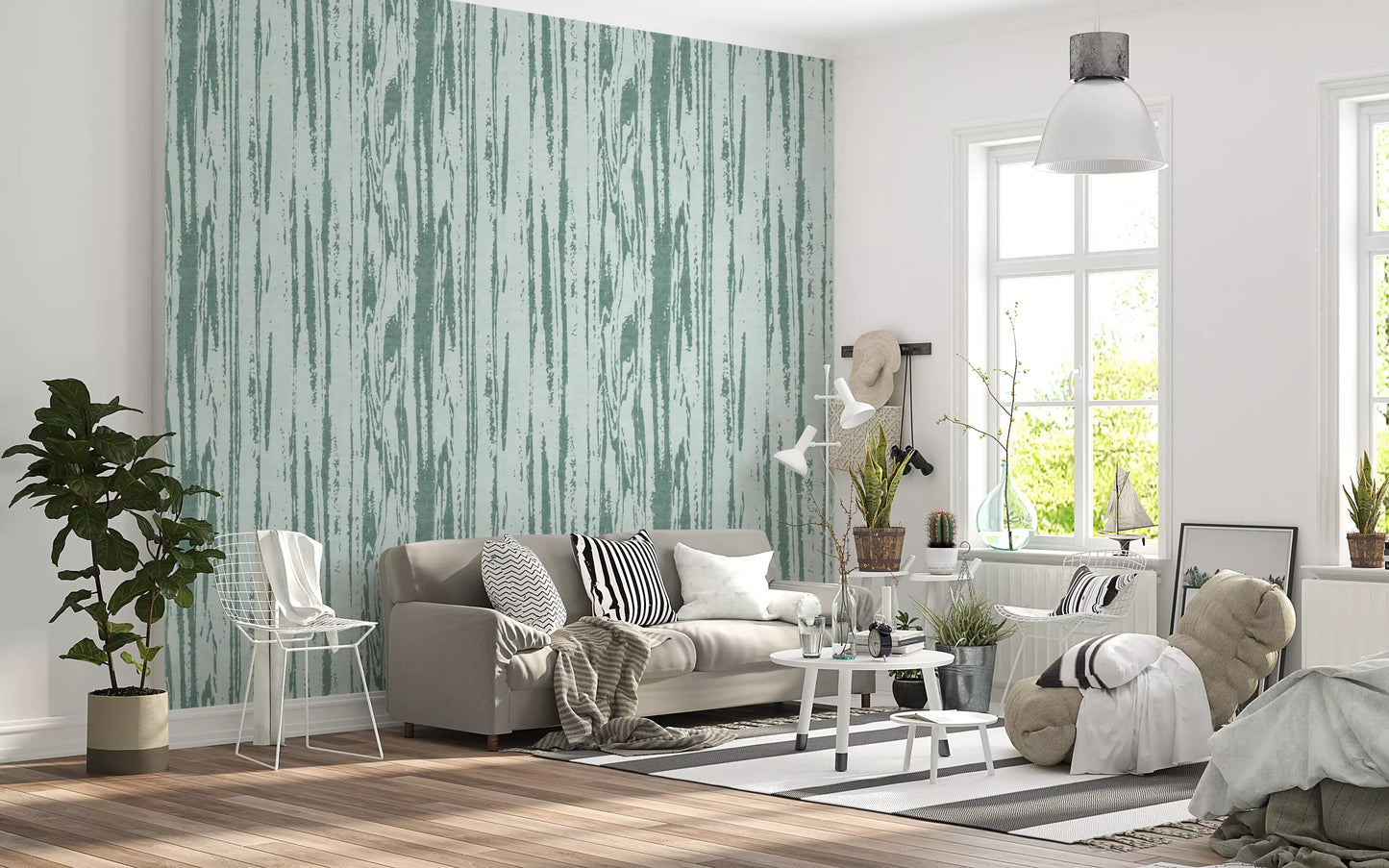 Modern Abstract Woodgrain Organic Lines Muted Blue Wallpaper⁠