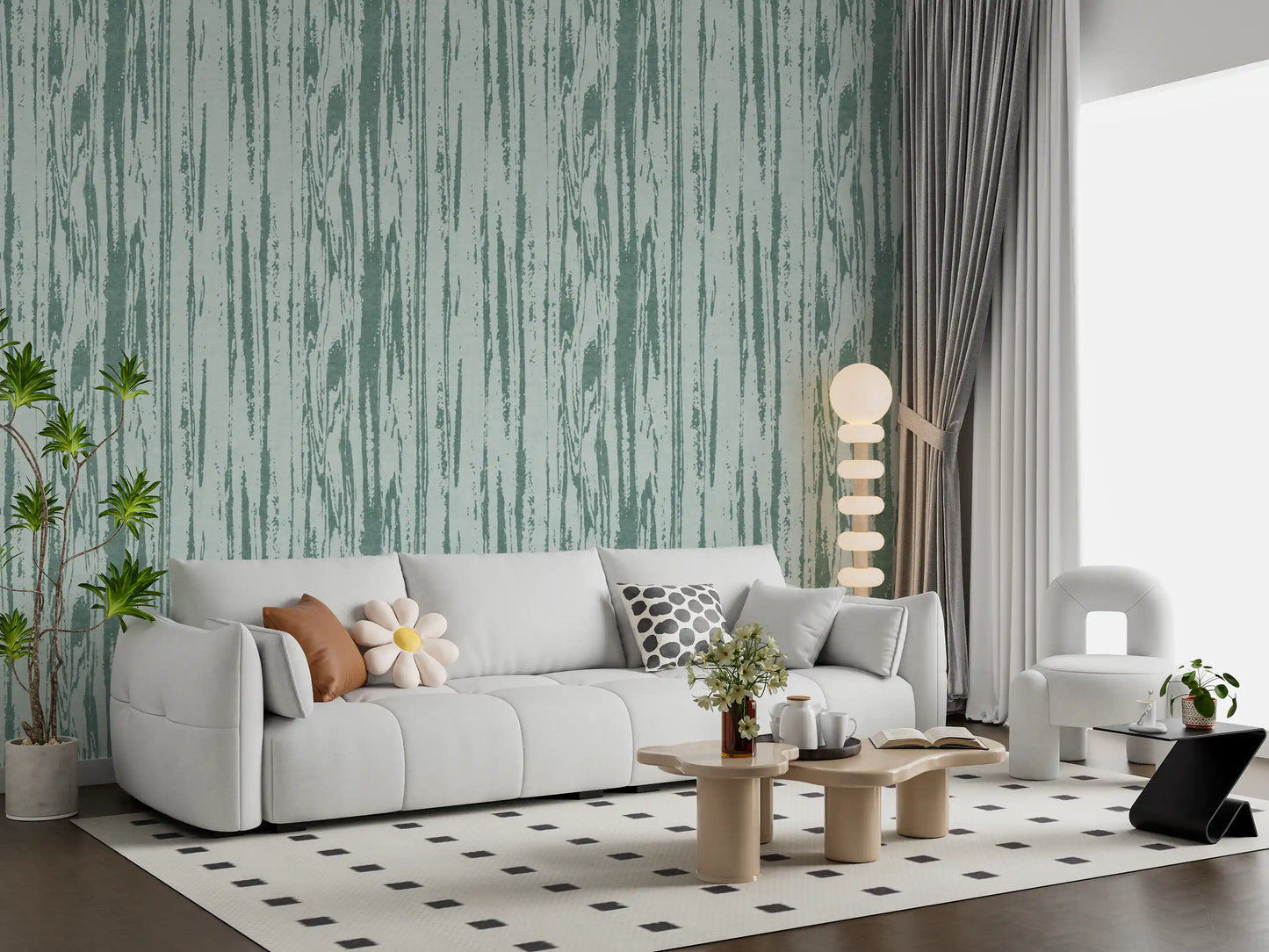 Modern Abstract Woodgrain Organic Lines Muted Blue Wallpaper⁠