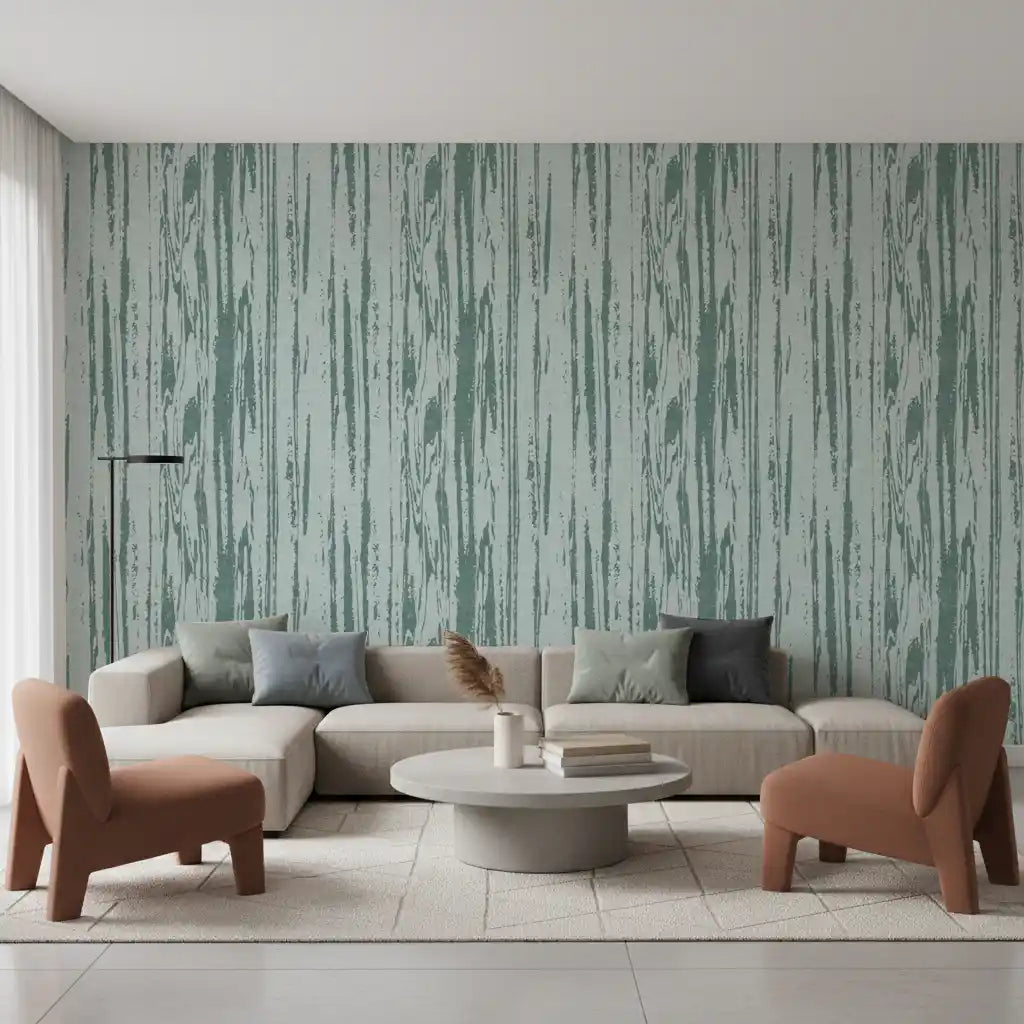 Modern Abstract Woodgrain Organic Lines Muted Blue Wallpaper⁠