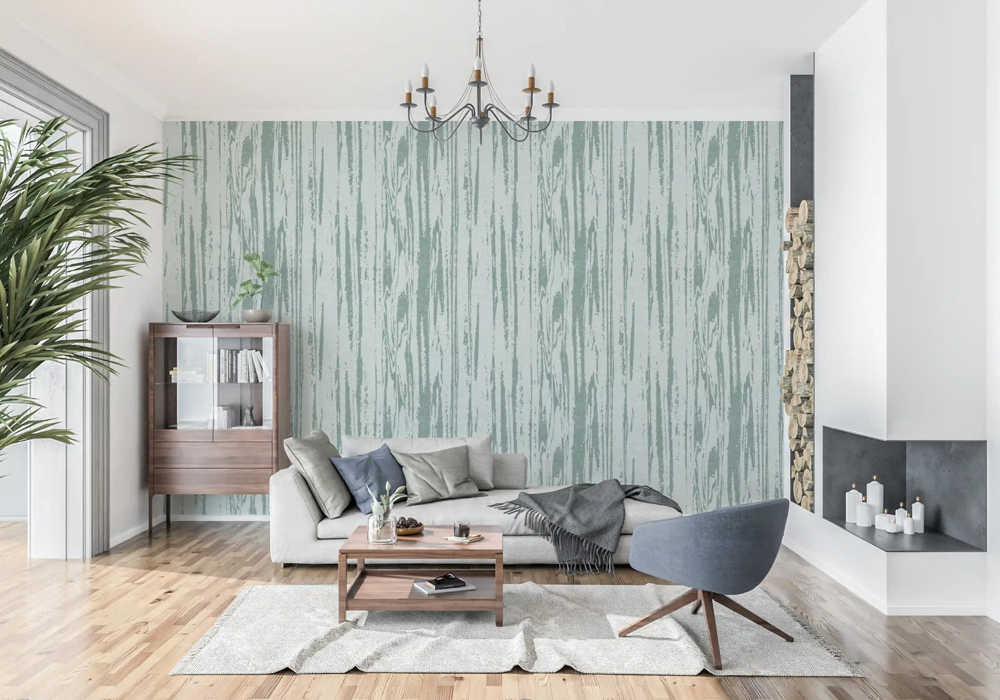 Modern Abstract Woodgrain Organic Lines Muted Blue Wallpaper⁠