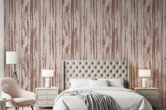 Bedroom with Dusty Rose Textured Wallpaper and faded vertical streaks
