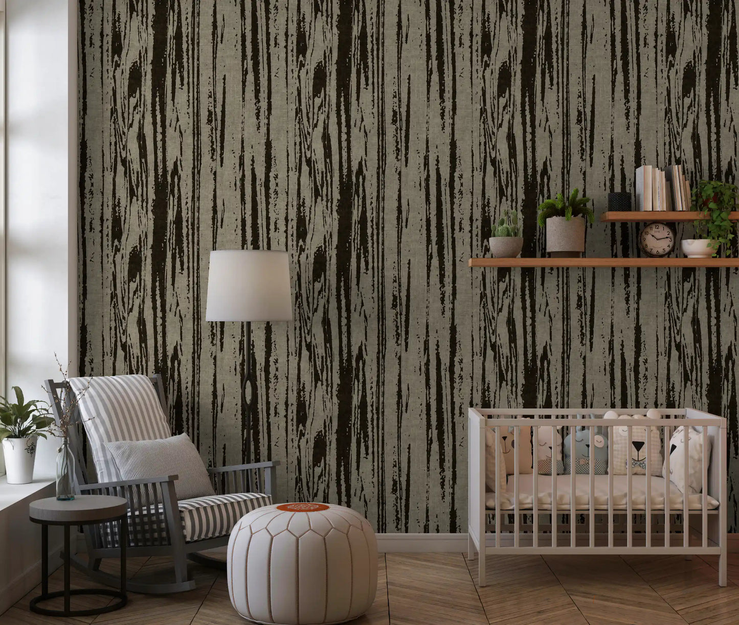 Modern Abstract Woodgrain Organic Lines Walnut Umber Wallpaper⁠