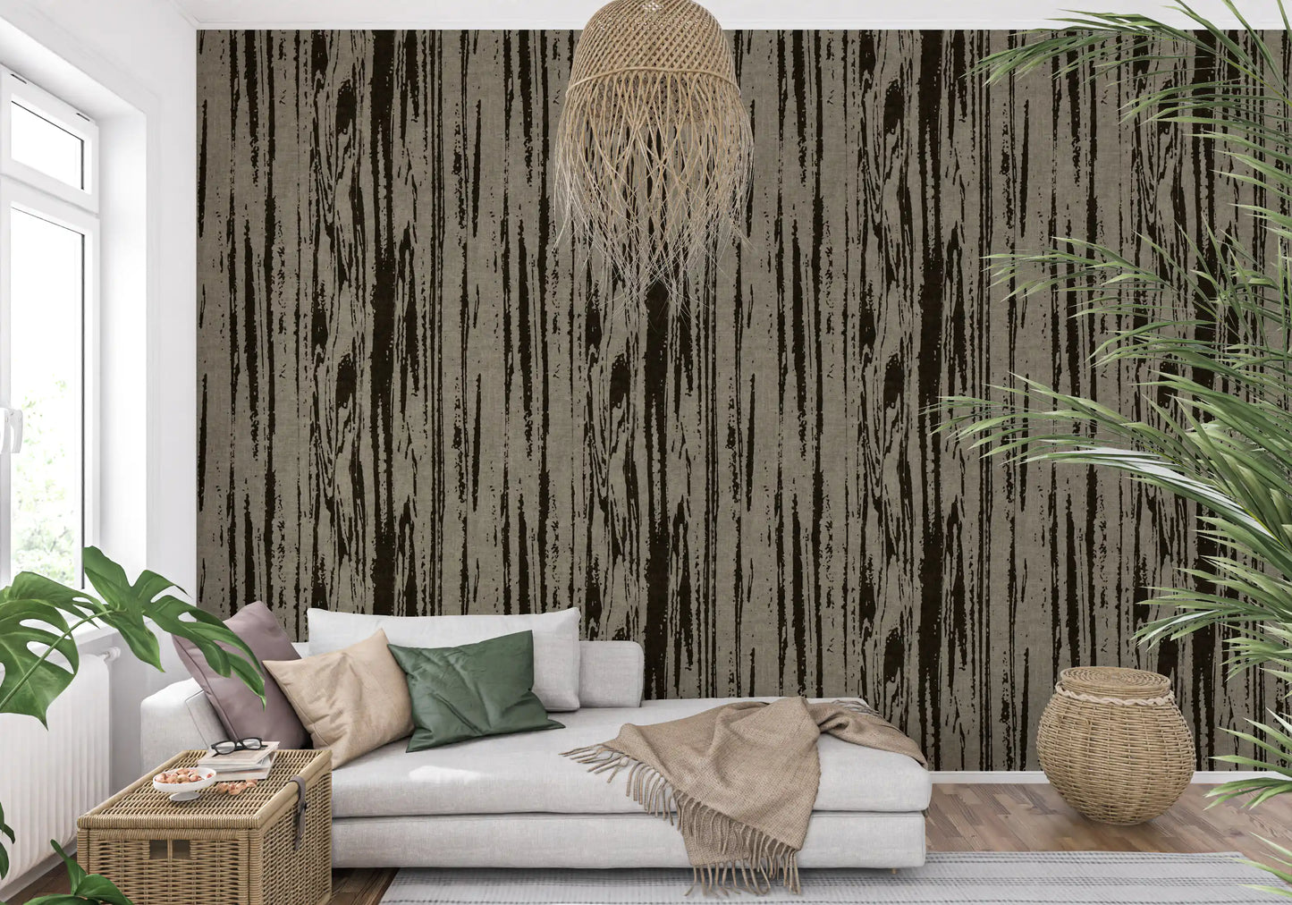 Modern Abstract Woodgrain Organic Lines Walnut Umber Wallpaper⁠
