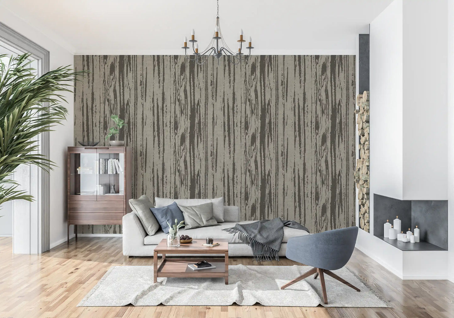 Modern Abstract Woodgrain Organic Lines Walnut Umber Wallpaper⁠