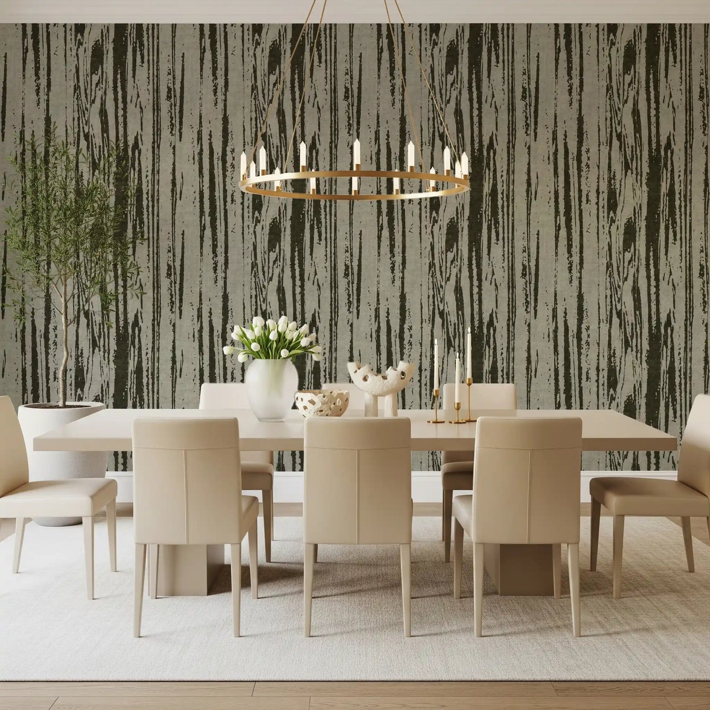 Modern Abstract Woodgrain Organic Lines Green Wallpaper⁠