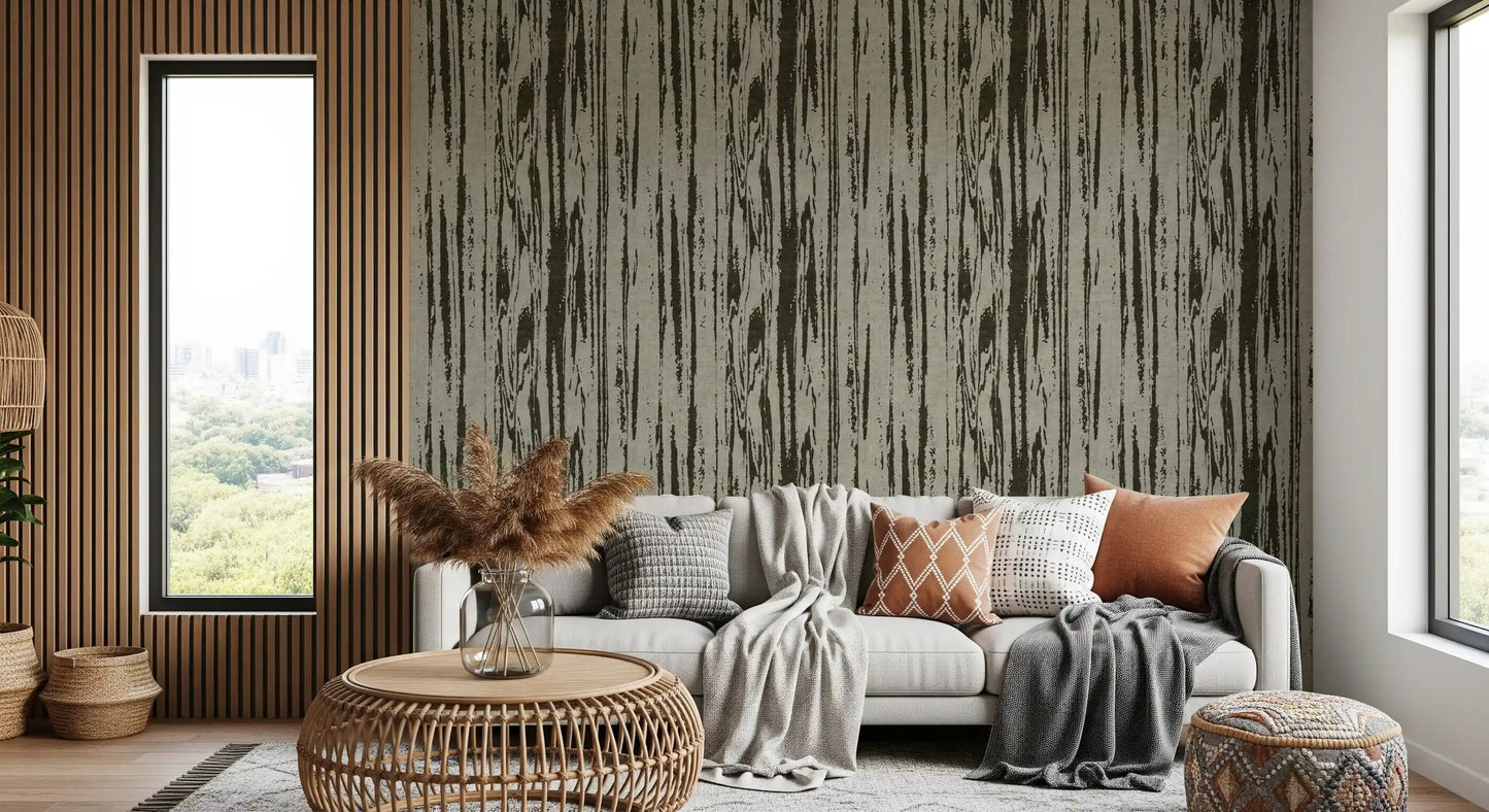 Modern Abstract Woodgrain Organic Lines Green Wallpaper⁠