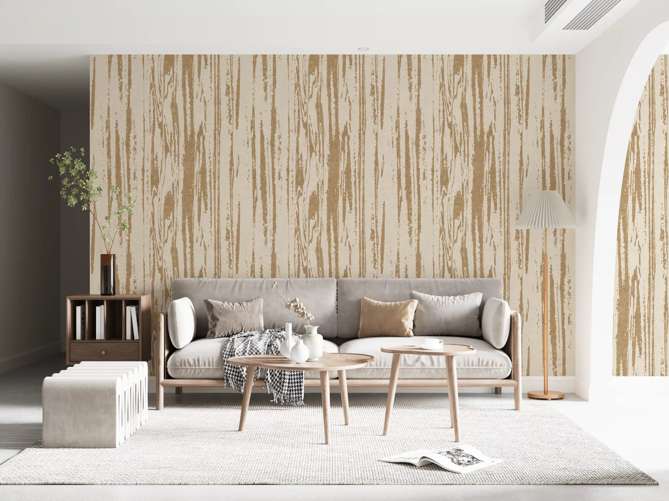 Modern Abstract Woodgrain Organic Lines Birch Beige Wallpaper⁠