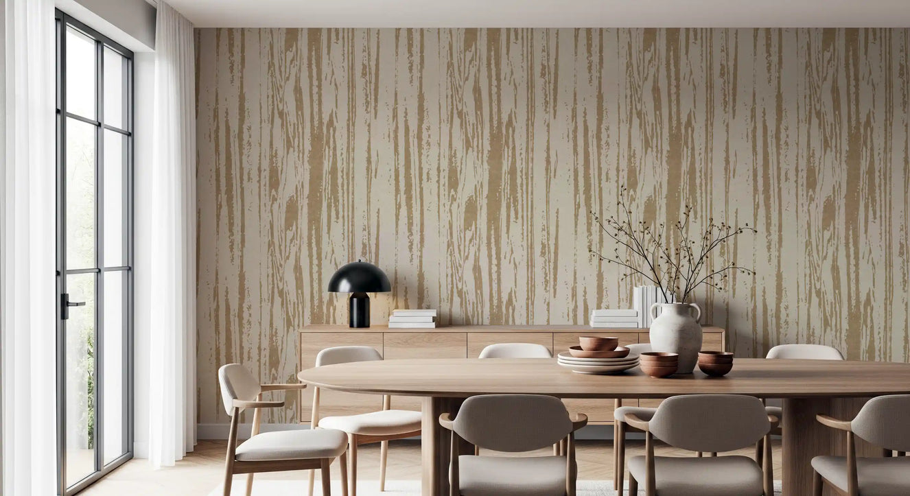 Modern Abstract Woodgrain Organic Lines Birch Beige Wallpaper⁠