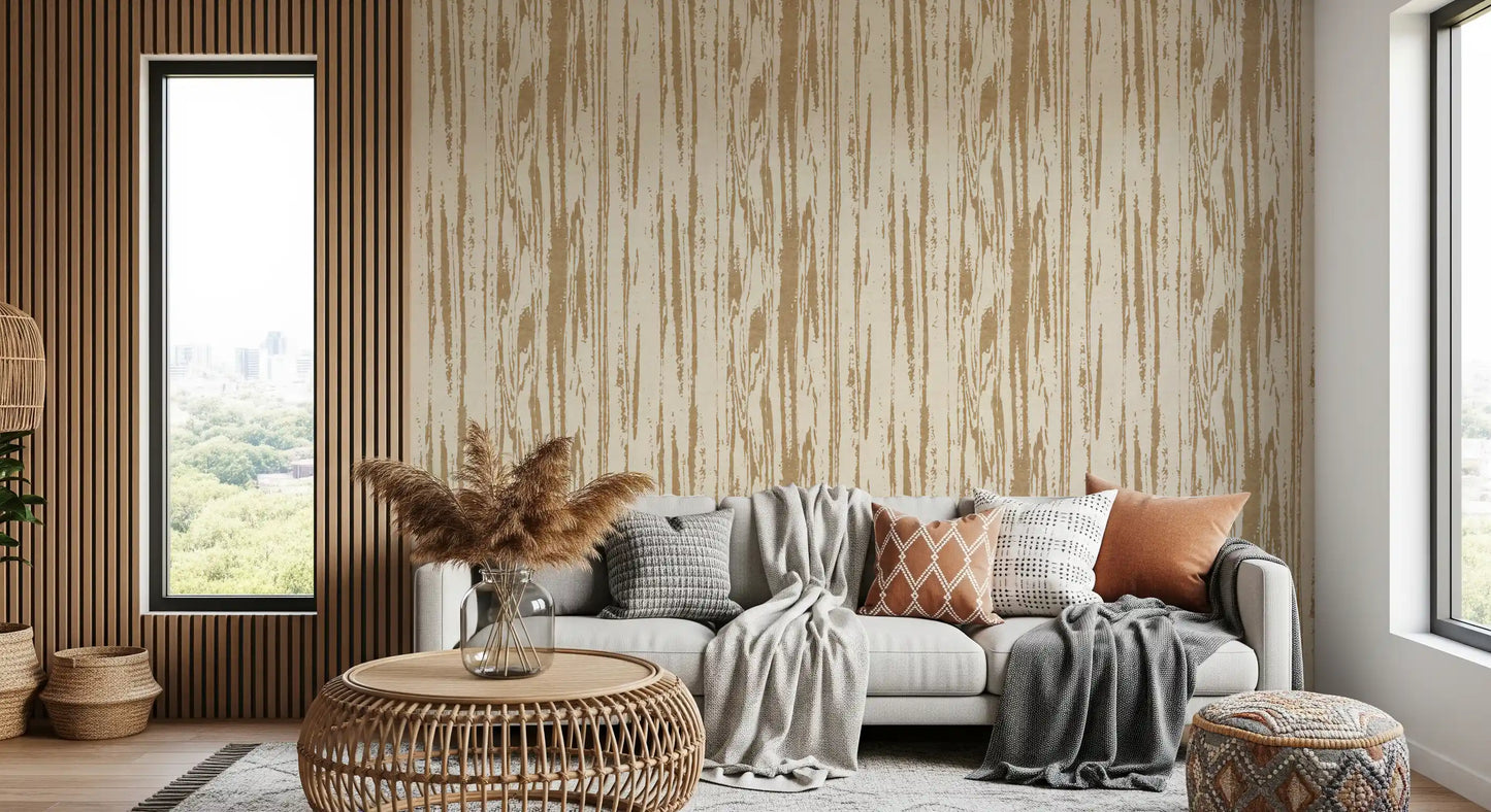 Modern Abstract Woodgrain Organic Lines Birch Beige Wallpaper⁠