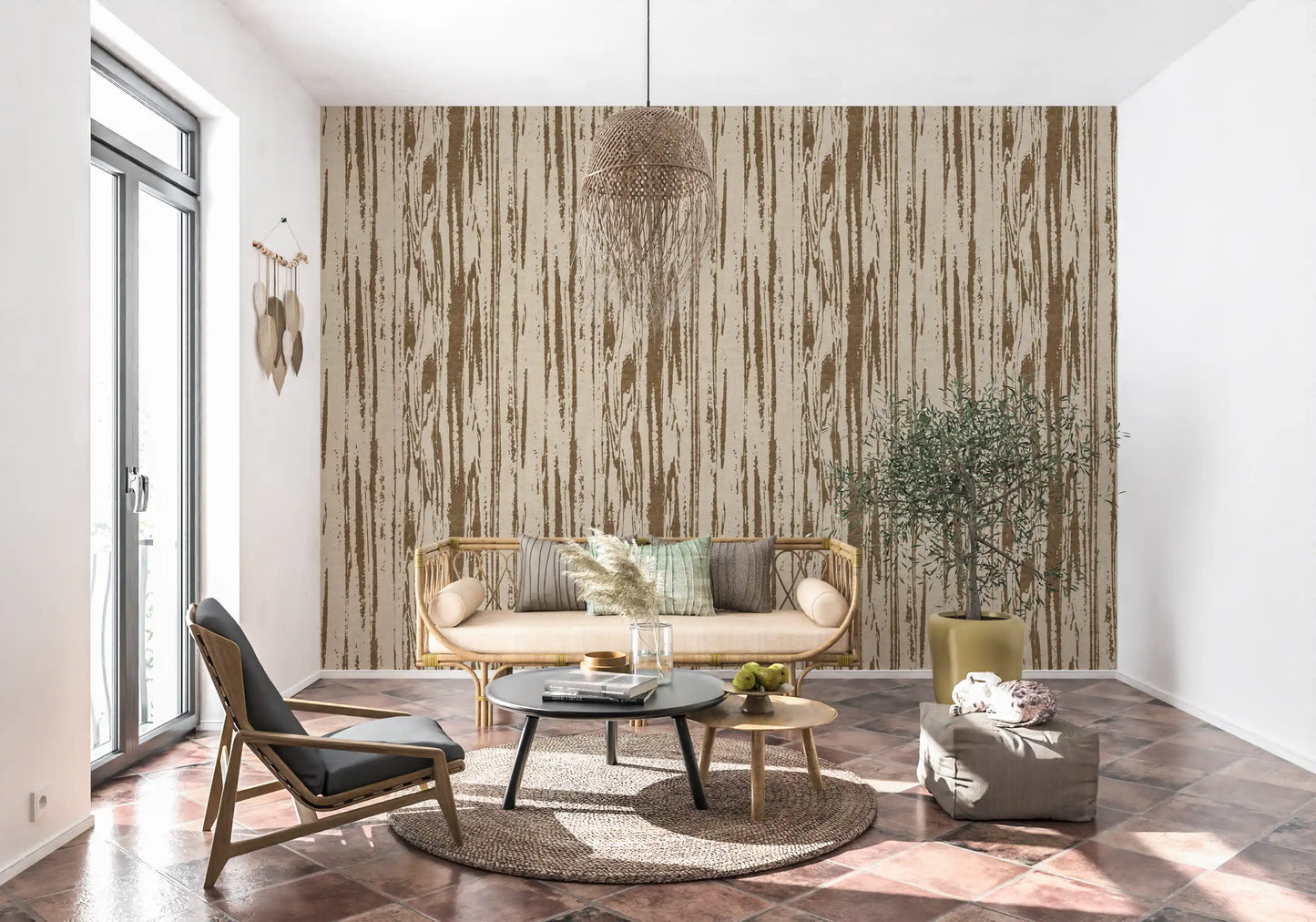 Modern Abstract Woodgrain Organic Lines Oak Brown Wallpaper⁠